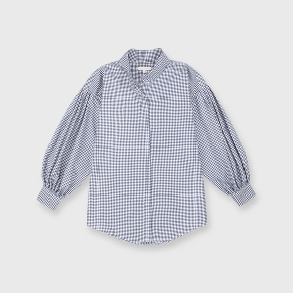 Ann Mashburn Mirabella Brushed Flannel Button Up Shirt In Navy/Ivory Gingham SM - Picture 6 of 14